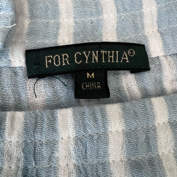 For Cynthia 100% Cotton Light Blue White Striped Dress Side Buttons Size Medium - Picture 2 of 11